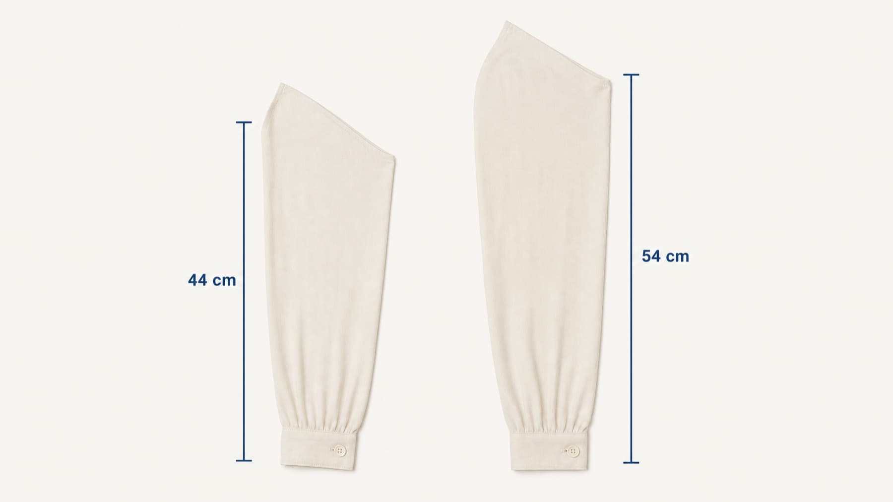 Two sleeves laid flat side by side with their lengths marked