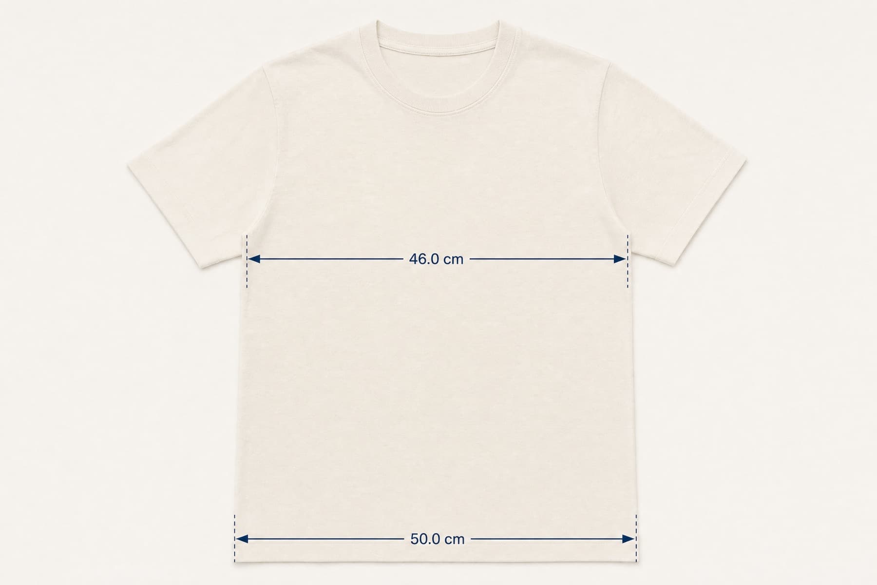 Straight Tee laid flat with its key measurements marked in centimetres