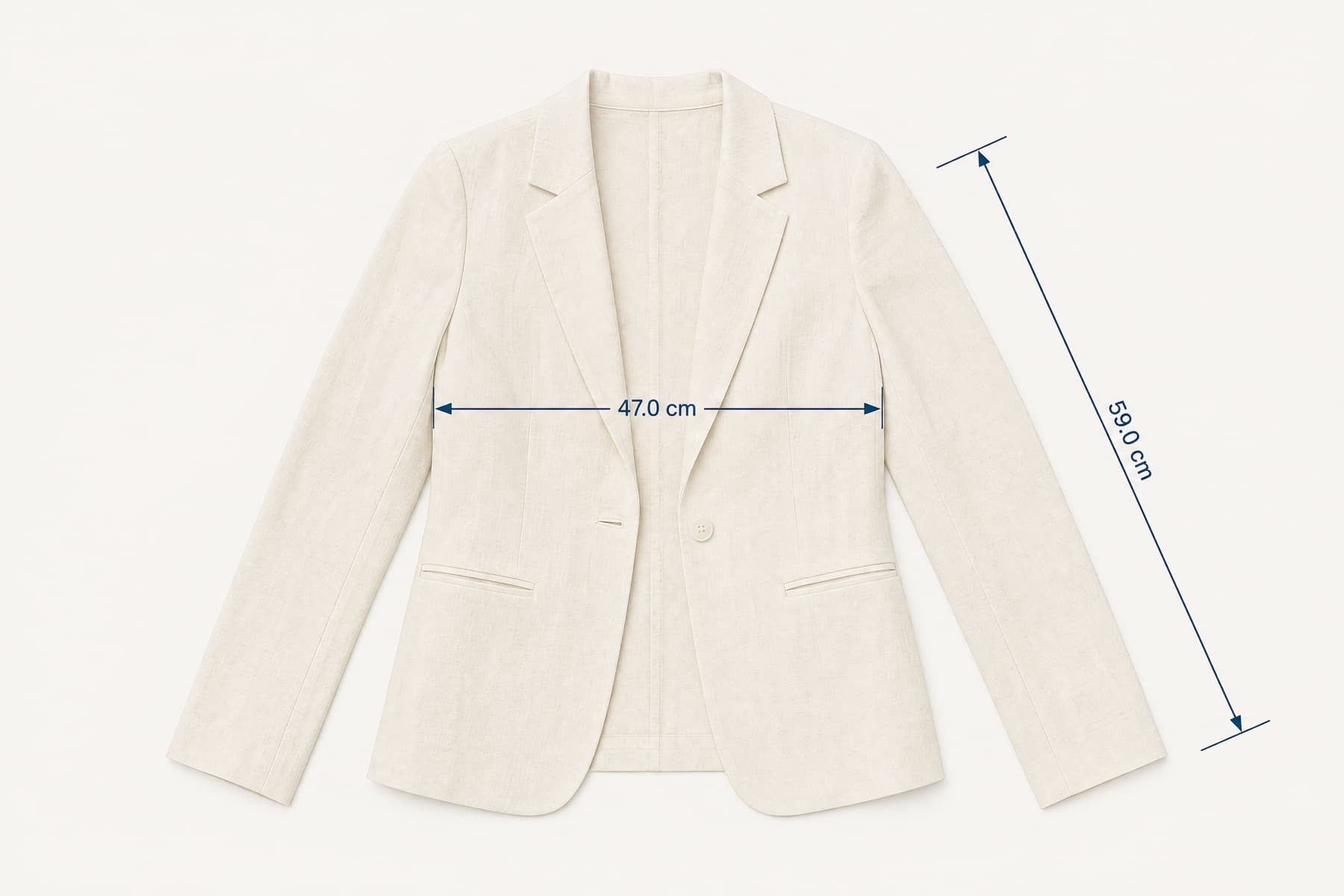 Straight Blazer laid flat with its key measurements marked