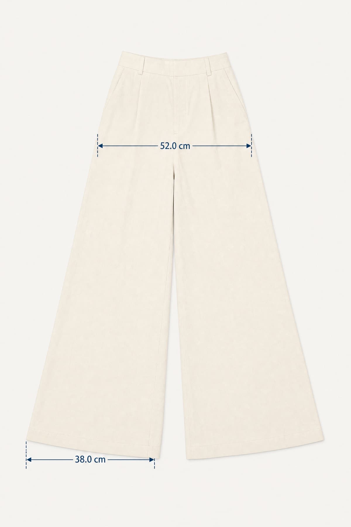 Straight Trouser Wide laid flat with its key measurements marked in centimetres