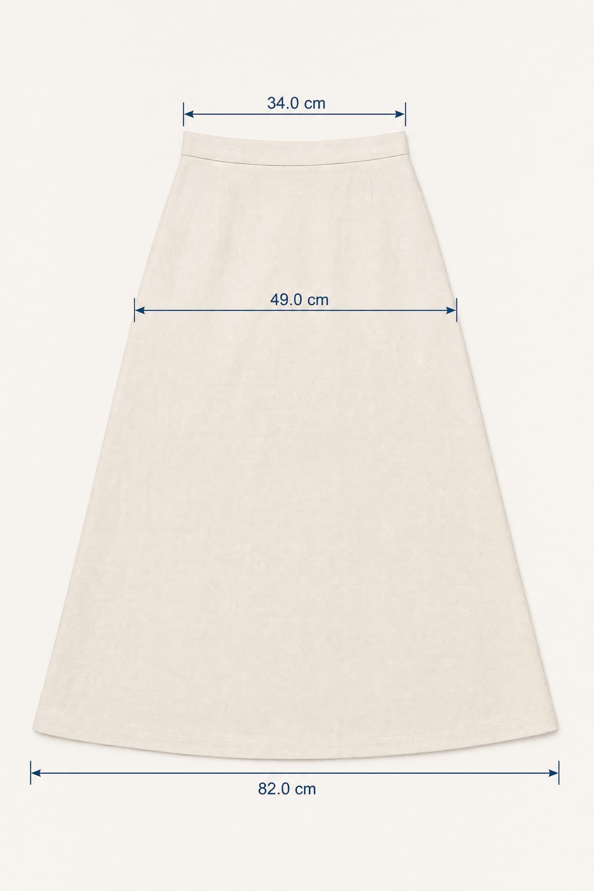 Curved Skirt laid flat with its key measurements marked