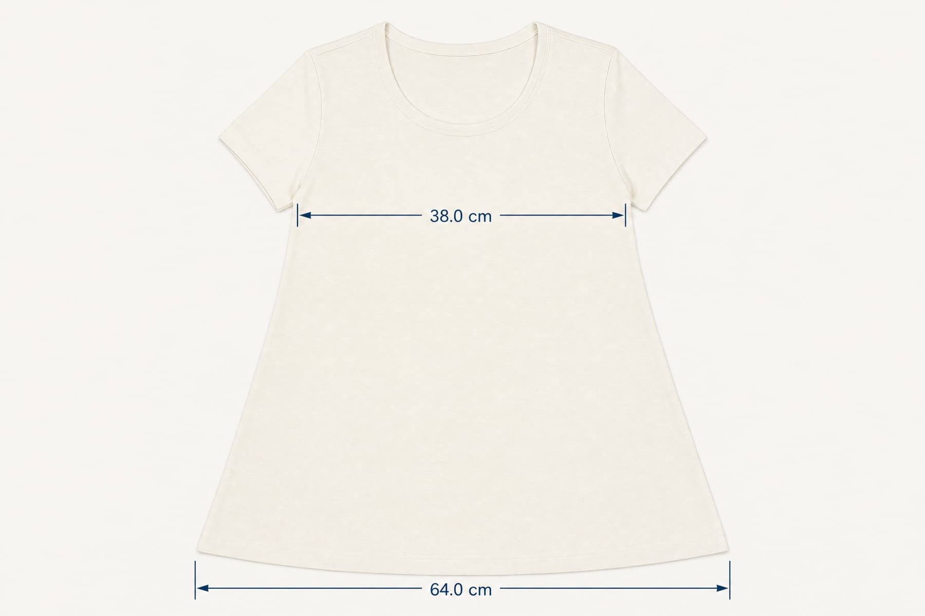 Wide-Curve Tee laid flat with its key measurements marked in centimetres