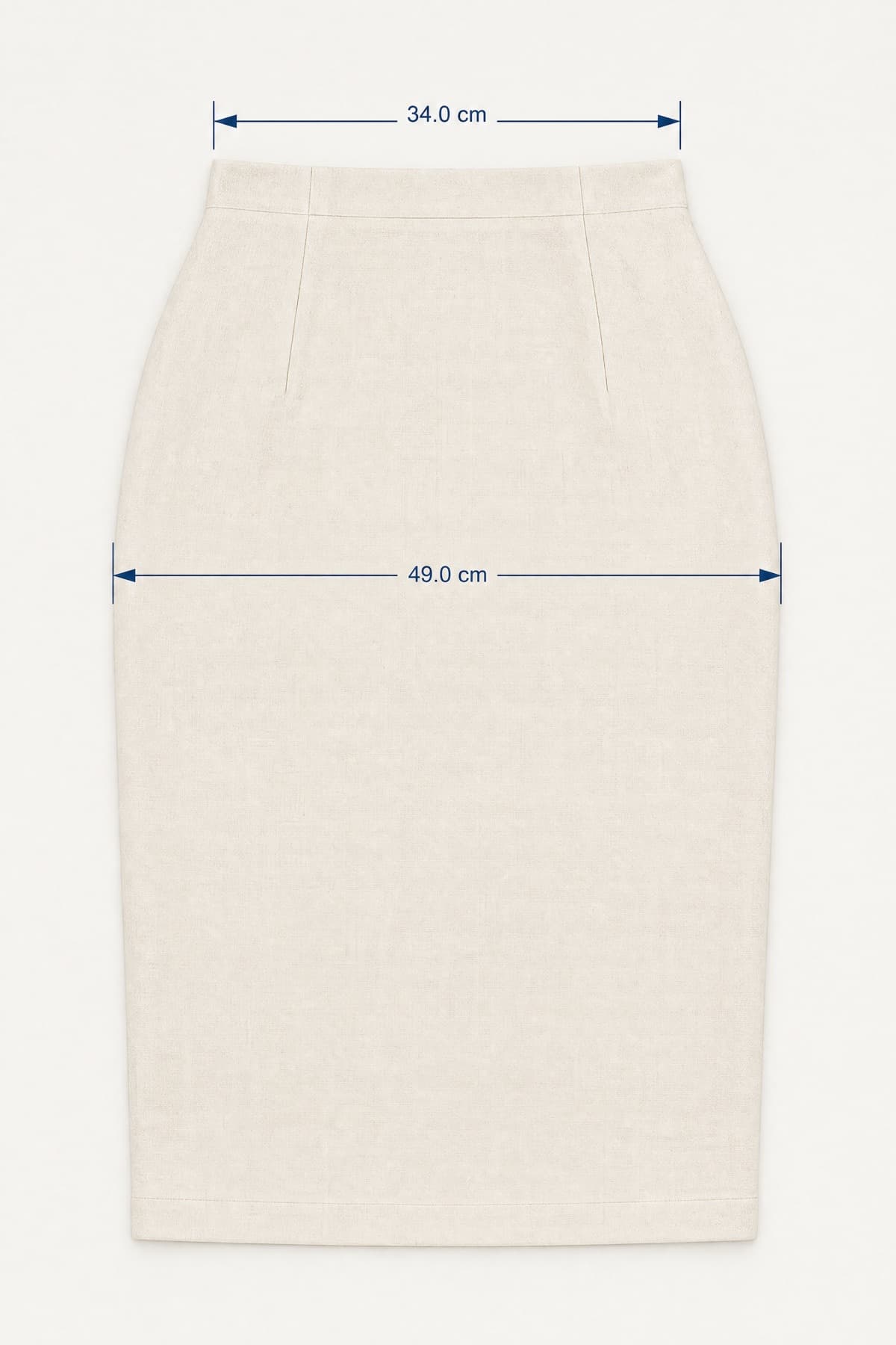 Wide-Curve Skirt laid flat with its key measurements marked in centimetres