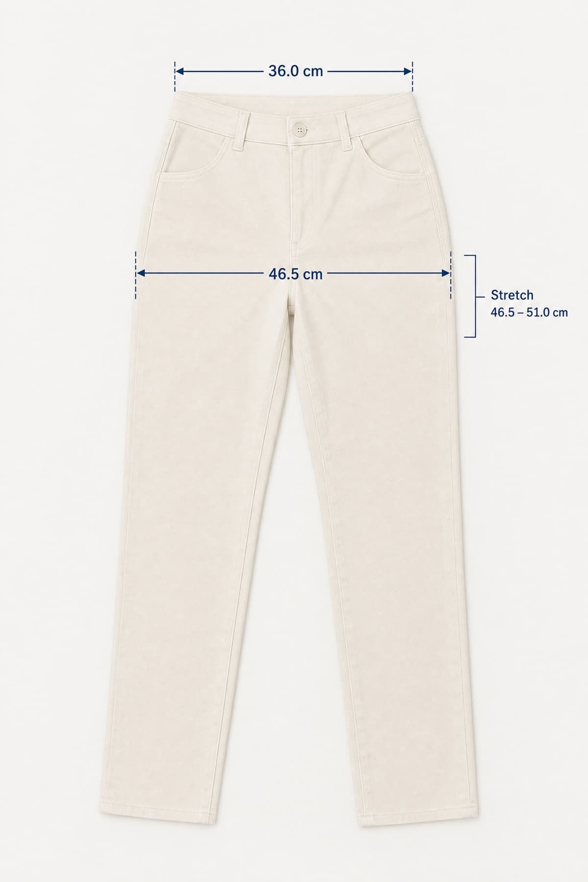 Wide-Curve Trouser Stretch laid flat with its key measurements marked