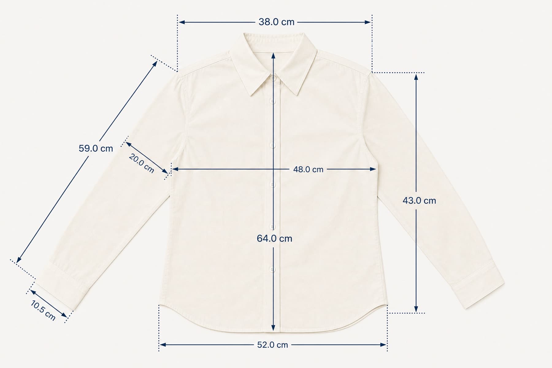 Shoulder Shirt 39 laid flat with the shoulder measurement marked