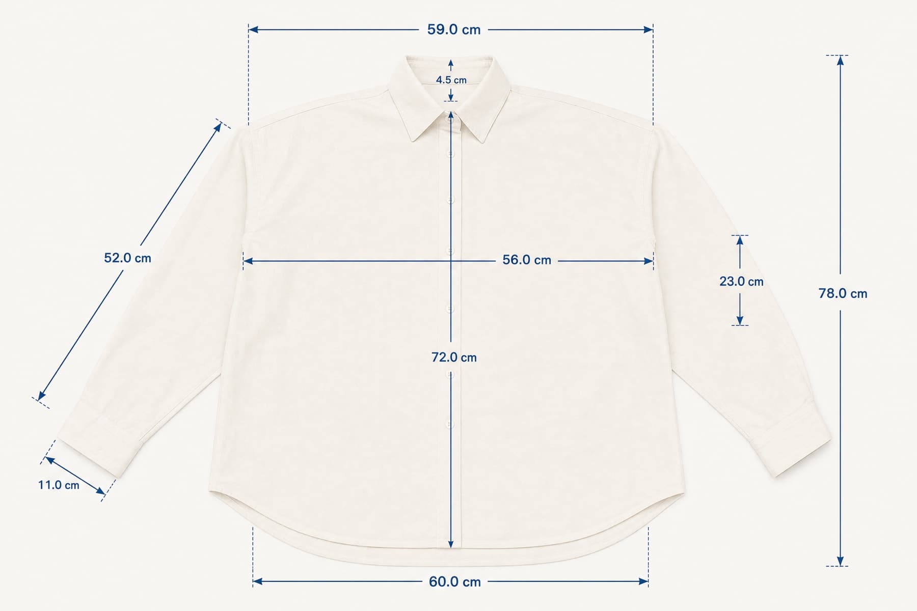 Shoulder Shirt 42 laid flat with its key measurements marked