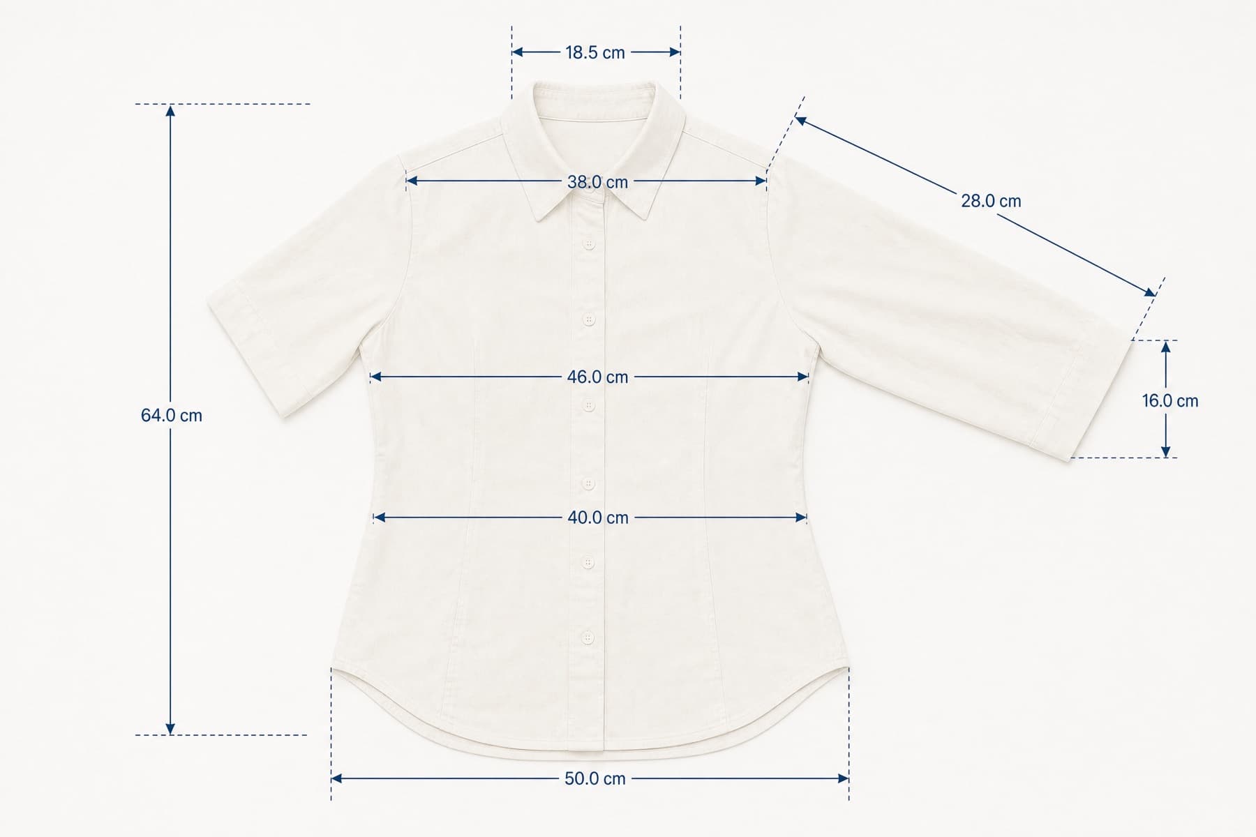 Sleeve Short 58 laid flat with its key measurements marked in centimetres