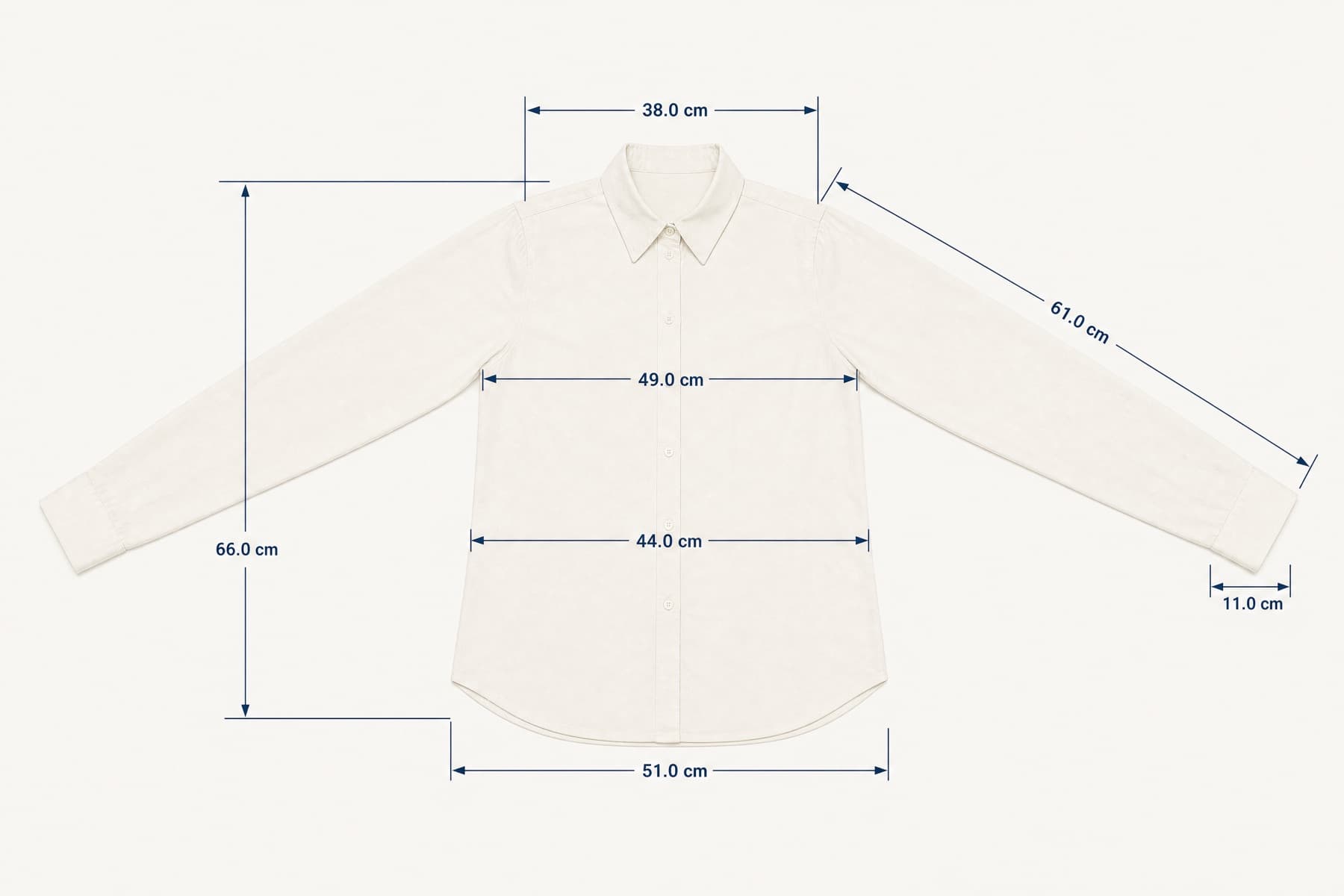 Sleeve Long 65 laid flat with its key measurements marked