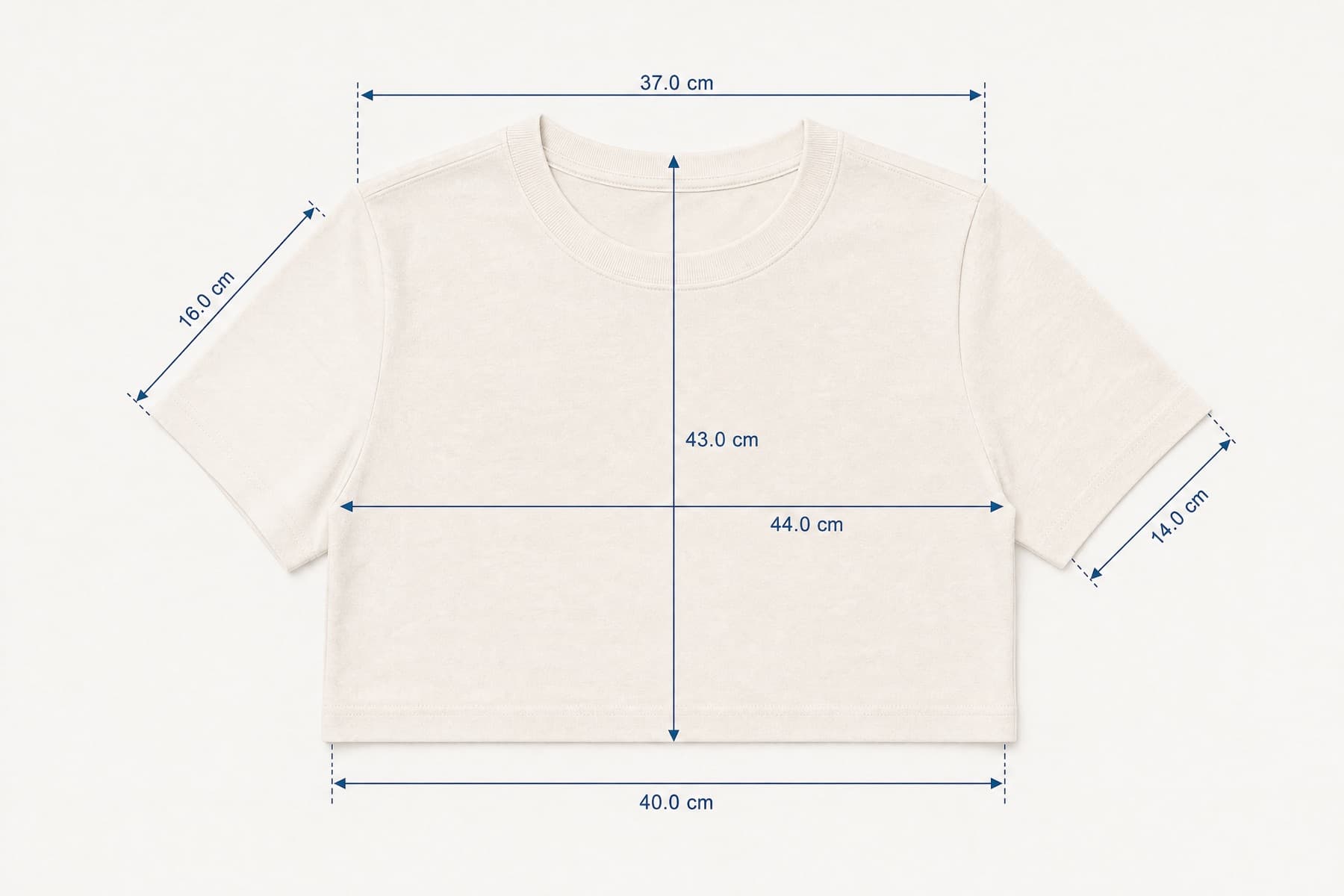 Body Short −5 laid flat with its key measurements marked in centimetres