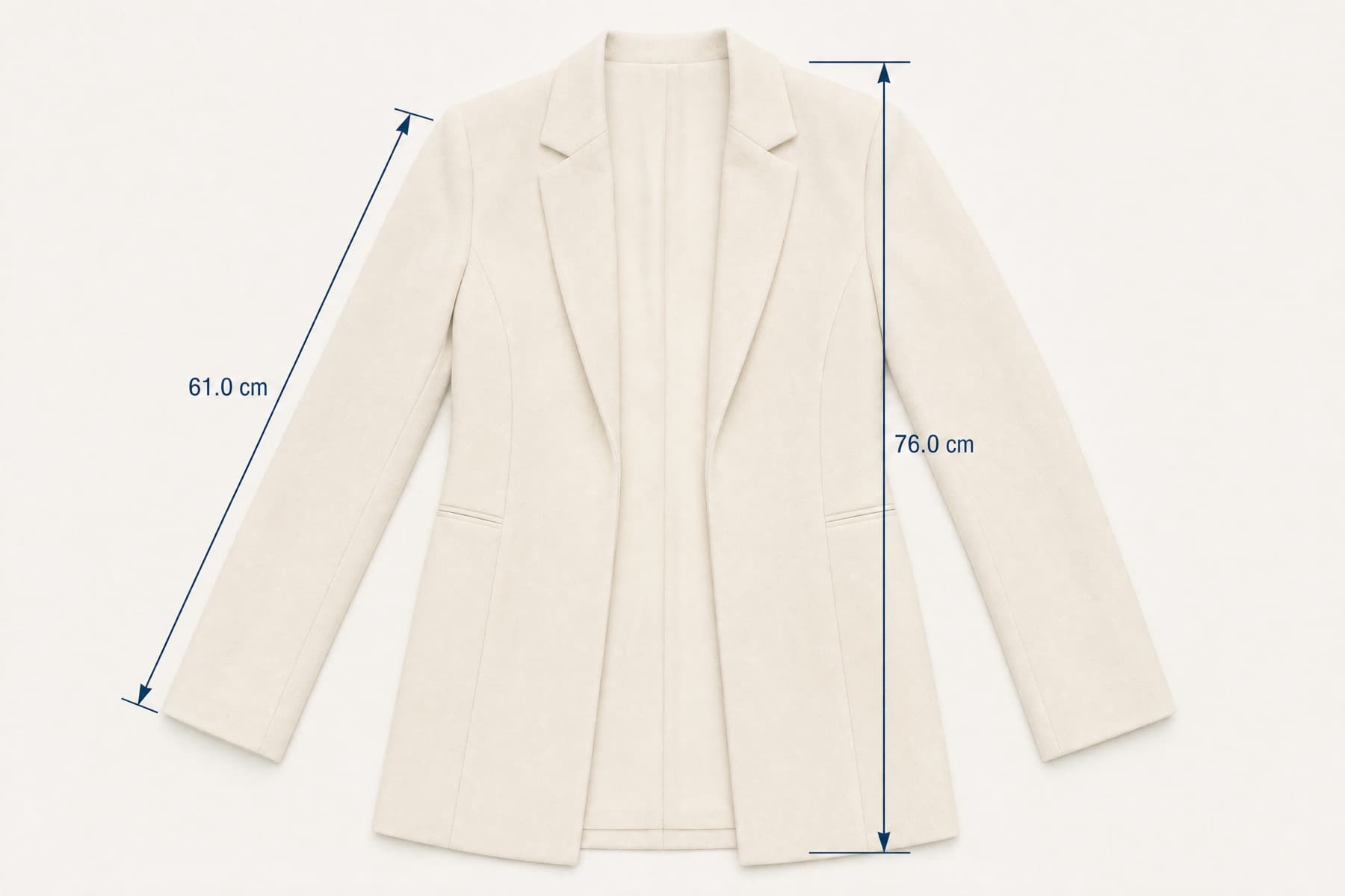 Long & Short Premium laid flat with its key measurements marked in centimetres