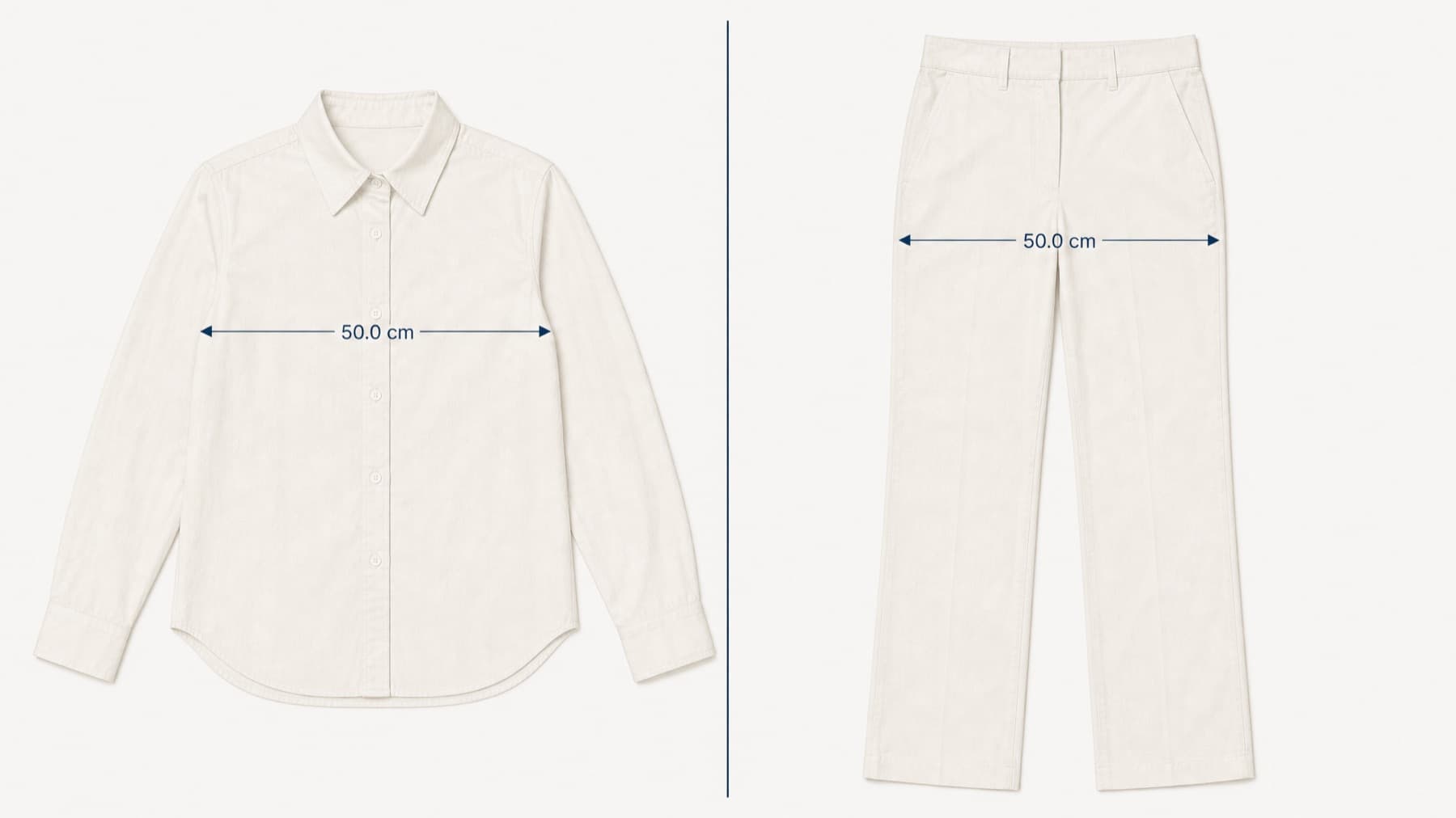 Straight Set laid flat with its key measurements marked in centimetres