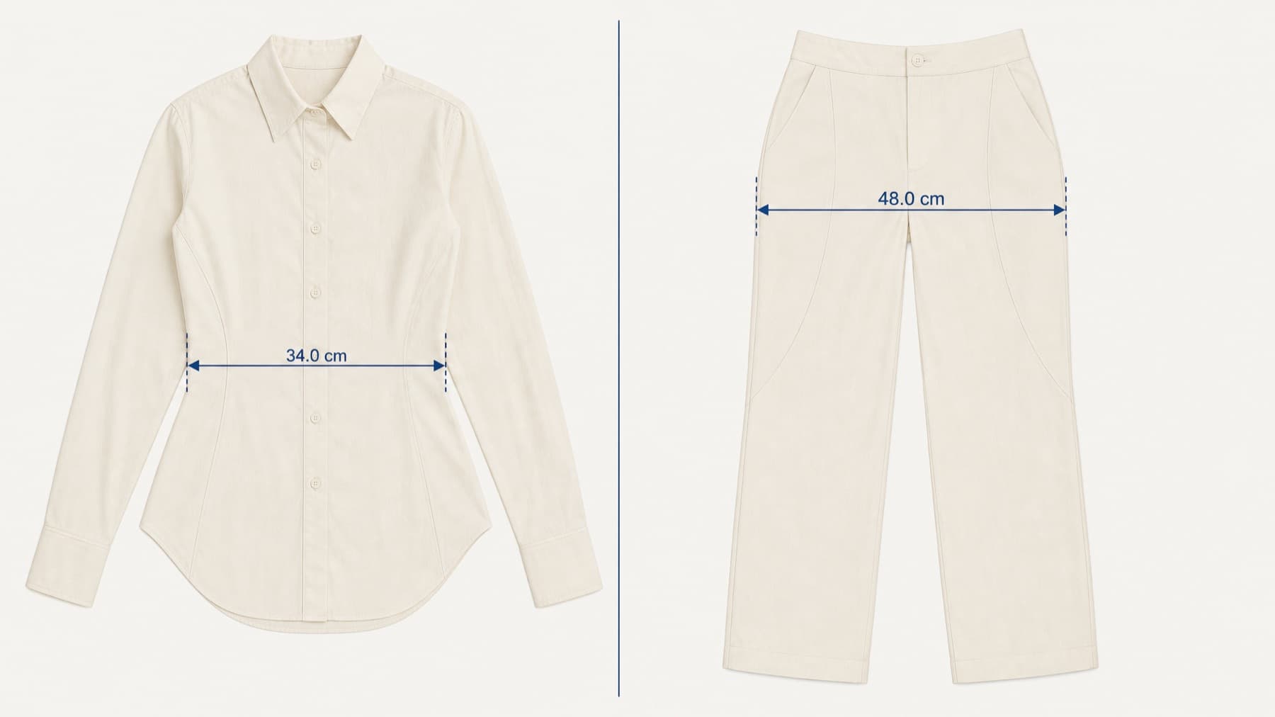 Curved Set laid flat with its key measurements marked in centimetres