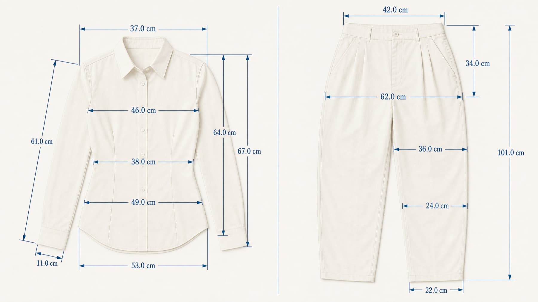 Mixed Set laid flat with its key measurements marked